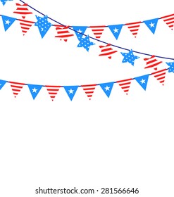 Hanging Bunting Garlands in National American Independent Day - vector