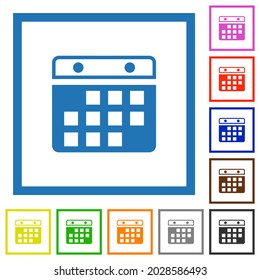 Hanging calendar alternate version flat color icons in square frames on white background