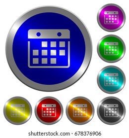 Hanging calendar icons on round luminous coin-like color steel buttons