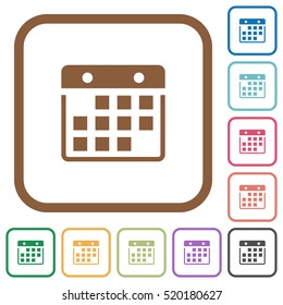 Hanging calendar simple icons in color rounded square frames on white background
