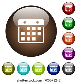 Hanging calendar white icons on round color glass buttons