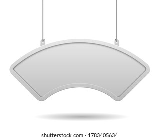 Hanging cambered white signboard in a frame on a white background. Vector illustration