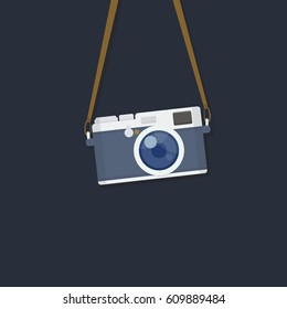 Hanging Camera. Flat Vintage Camera Illustration