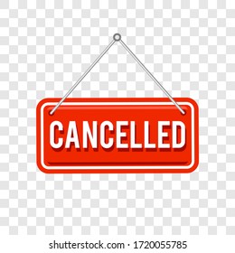 hanging cancelled stamp. cancelled square sign. vector element icon in red color with realistic effect, isolated on transparent background
