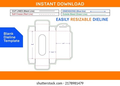 Hanging cardboard pencil box with window dieline template and 3D box design