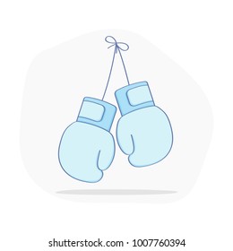 Hanging cartoon Boxing gloves icon on the white background. Fight, boxing, protection, competition, teamwork, training or fight or power symbol. Flat outline vector illustration.