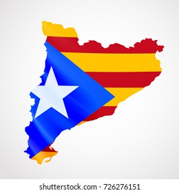 Hanging Catalonia flag in form of map. Catalonia referendum. National flag concept. Vector illustration.