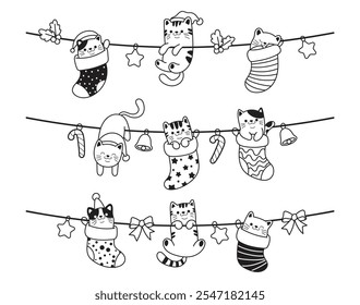 Hanging Cats christmas, Holiday, cute celebration, vector