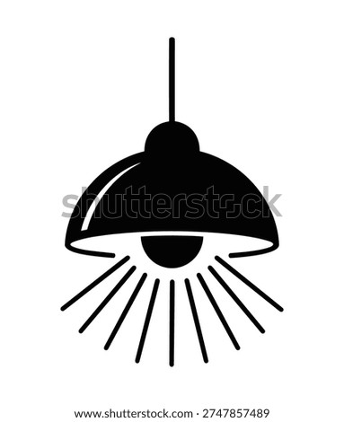 Hanging Ceiling Lamp Icon – Modern Pendant Light with Rays Minimal Black Silhouette Vector