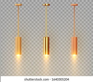 Hanging ceiling lamps. Pendant lamp Realistic metallic color. Set Object isolated. Vector illustration