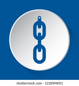 hanging chain with hole - simple blue icon on white button with shadow in front of blue square background