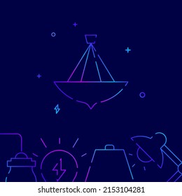 Hanging chandelier gradient line vector icon, simple illustration on a dark blue background, Home lamps related bottom border.
