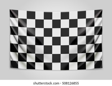 Hanging checkered flag. Race or winner flag concept. Vector illustration.