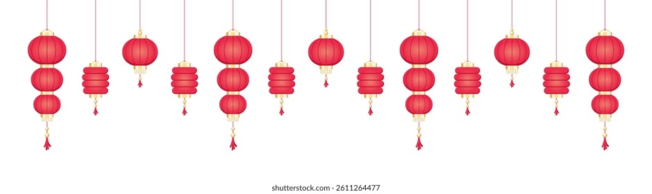 Hanging Chinese Lanterns Banner Border, Lunar New Year and Mid-Autumn Festival Decoration Graphic