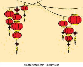 Hanging chinese lanterns, greeting card vector, lamp for decoration vector