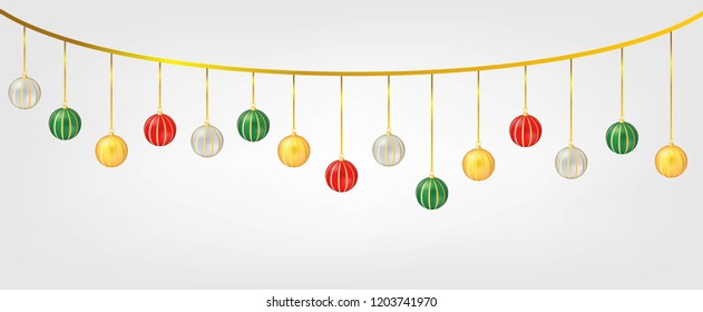 Hanging Chirstmas Balls Isolated in White Background. Element for Christmas and Happy New Year Vector Design.