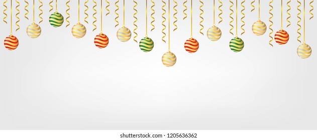 Hanging Chirstmas Balls Isolated in White Background. Element for Christmas and Happy New Year Vector Design.