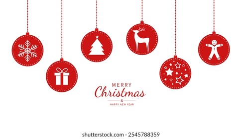 Hanging christmas ball. Decorative christmas element. Xmas banner. Merry christmas and happy new year background. Design for banner, card, greeting. Vector illustration