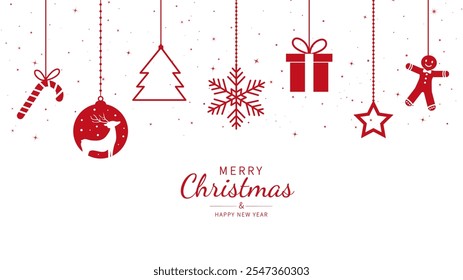 Bola de Natal pendente. Elemento decorativo de Natal. Banner de Natal. Feliz Natal e feliz ano novo fundo. Design para banner, cartão, saudação. Ilustração vetorial