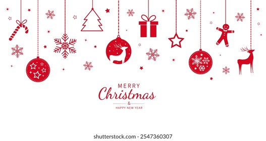 Hanging christmas ball. Decorative christmas element. Xmas banner. Merry christmas and happy new year background. Design for banner, card, greeting. Vector illustration