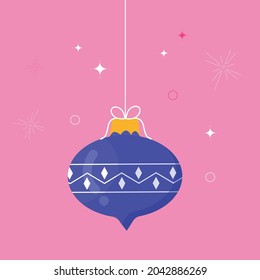 Hanging Christmas ball with ribbon and a bow for Christmas card,greetings on background.Vector illustration cartoon flat style.