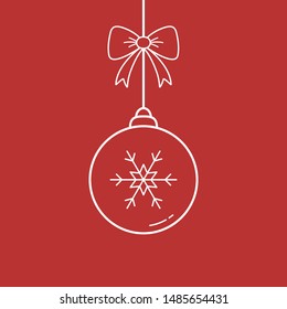 Hanging Christmas ball with snowflake symbol. Festive ornament. Vector