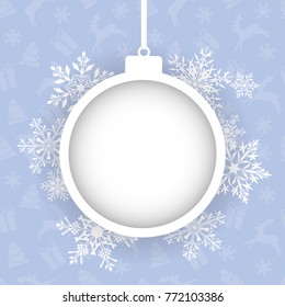 Hanging Christmas ball with a snowflake. Vector illustration. Merry Christmas and a happy new year. Elegant background for christmas design.