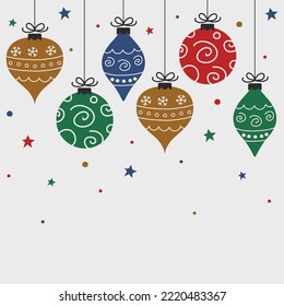 Colgando bolas de Navidad. Fondo con espacio de copia. Ilustración del vector