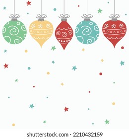 Hanging Christmas balls. Background with ornaments. Vector illustration