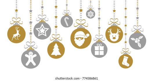 Hanging Christmas balls - card with copyspace. Vector.