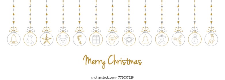 Hanging Christmas balls - card with wishes. Vector.