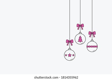 Hanging Christmas balls. Empty card with decorations and copyspace. Vector