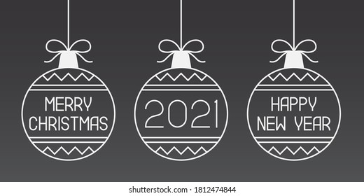 Hanging Christmas balls on gray gradient background. Vector illustration.
