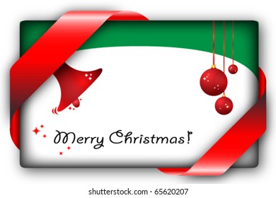 Hanging Christmas balls on a greeting card with space for text