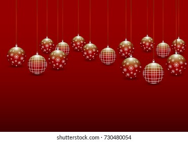 Hanging Christmas balls on a red background