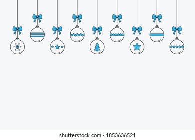 Hanging Christmas balls on white background. Festive decoration. Vector