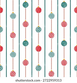 Bolas de Navidad colgantes sin patrón. Fondo de la acuarela de Festiva, papel de embalaje