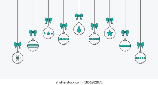 Hanging Christmas balls. Xmas background with decoration. Vector