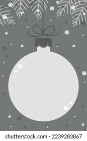 Hanging Christmas bauble with branches. Background with decorations. Vector illustration