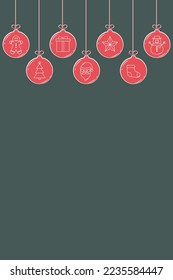Hanging Christmas baubles. Concept of a background with ornaments. Vector illustration