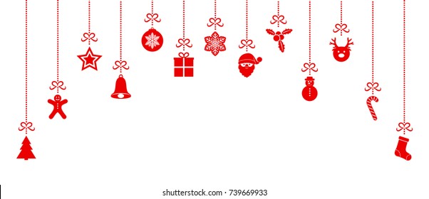 Hanging Christmas decorations isolated on white background. Vector.