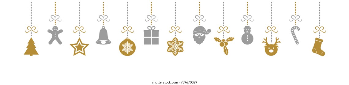 Hanging Christmas Decorations Isolated On White Background. Vector.