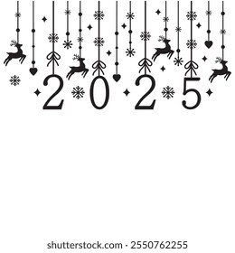 Hanging Christmas garland 2025 with reindeer isolated on a white background