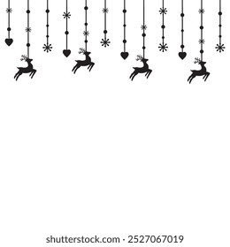 Hanging Christmas garland with reindeer isolated on a white background