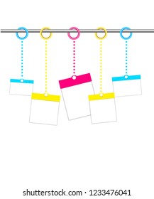 Hanging Christmas gift boxes. Present packages on white background. Isolated objects. Decoration elements. Stickers. Vector illustration.