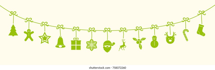 Hanging Christmas icons - banner. Vector.