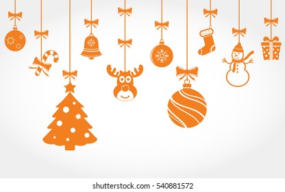 Hanging Christmas ornaments. Vector background.