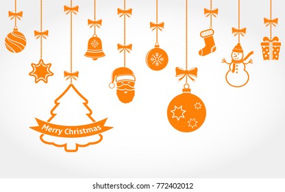 Hanging Christmas ornaments. Vector background.