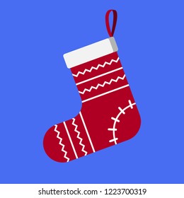 Hanging Christmas stocking. Vector illustration.