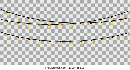 Deslocamento de Natal luzes de corda decoração vetor ilustração isolado no fundo transparente